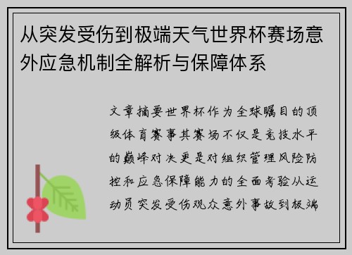 从突发受伤到极端天气世界杯赛场意外应急机制全解析与保障体系