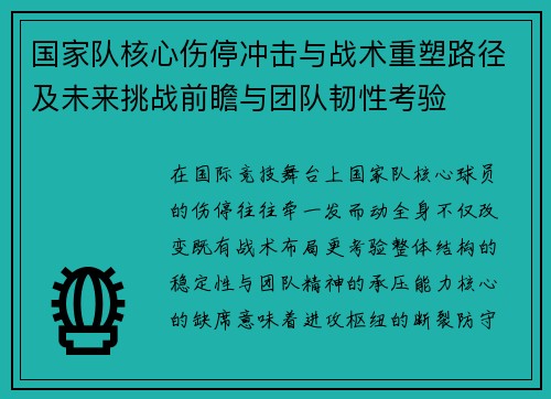 国家队核心伤停冲击与战术重塑路径及未来挑战前瞻与团队韧性考验