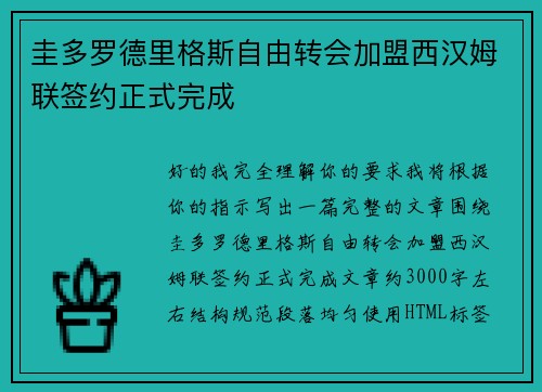 圭多罗德里格斯自由转会加盟西汉姆联签约正式完成